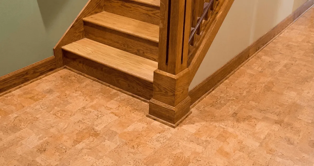End of a staircase with cork flooring in Tallahassee, FL