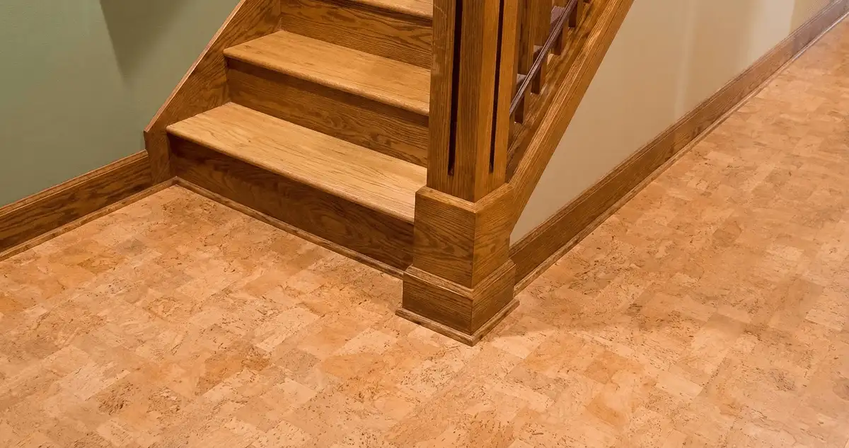 End of a staircase with cork flooring in Tallahassee, FL