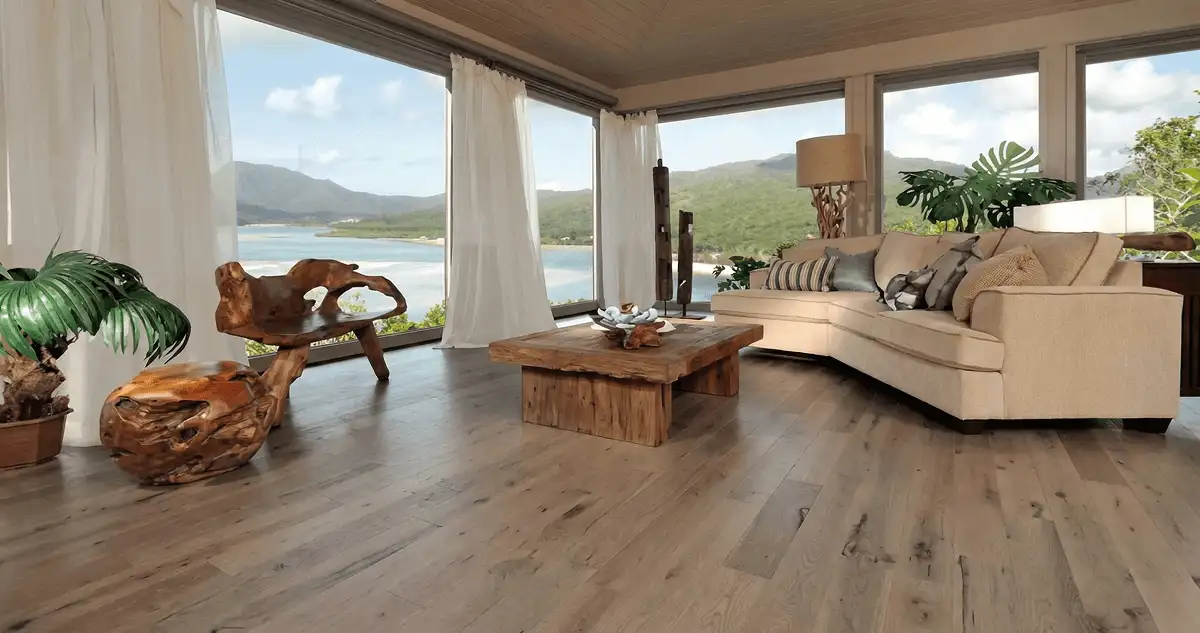 Professionally installed vinyl flooring in a modern living room with large windows in Tallahassee, FL